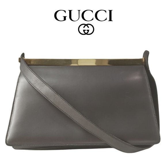 GUCCI Leather Metallic Grey Frame Pochette - 2 Way - Great Vintage Condi… - Picture 1 of 15